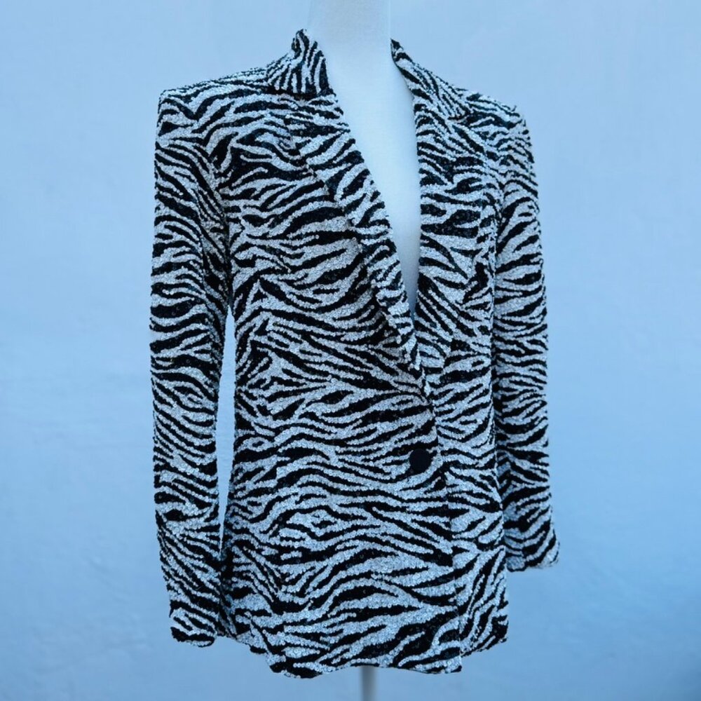 Alice & Olivia Black and White Zebra Sequin Blazer/Evening Jacket Size Small